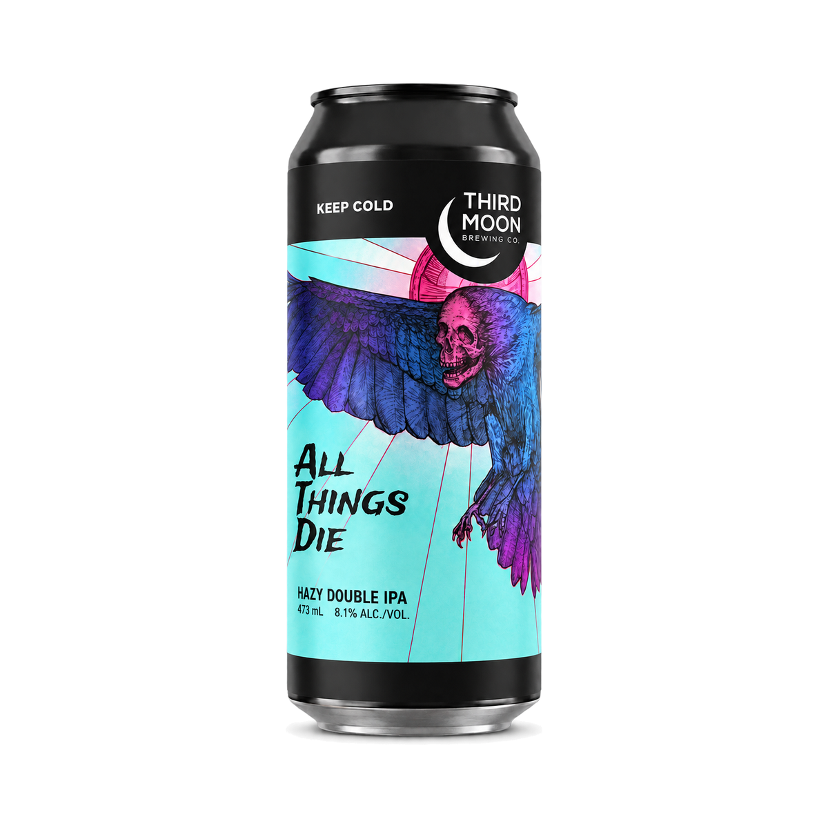 All Things Die (2026) van Third Moon Brewing Company, Hazy Double IPA in blik van 473 ml
